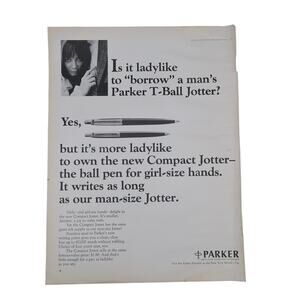 Parker Pen Magazine Advertisement Large Black White 1965 Vintage Office Women